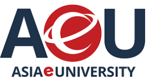 Asia e University logo: bold AOU letters with a red circular emblem and the words 'ASIA e UNIVERSITY' beneath.
