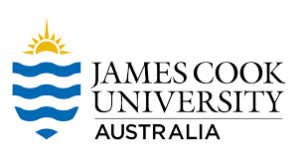 James Cook University Australia logo with sun and blue waves emblem and bold wordmark